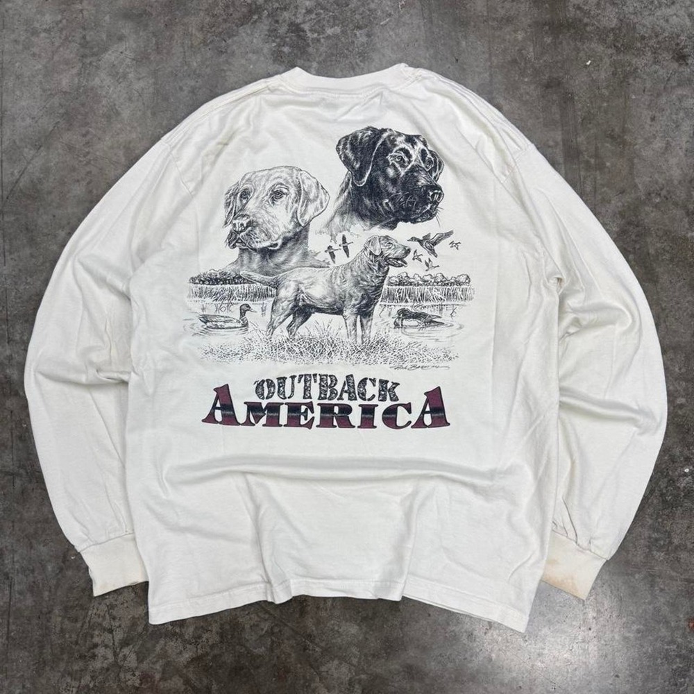 Vintage Outback America Retriever Dog Nature Long Sleeve Shirt Mens L Cream Y2K